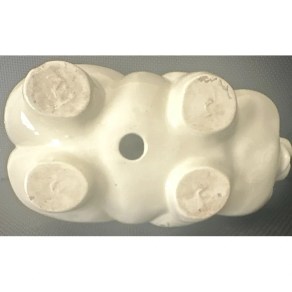 Vintage Ceramic Piggy Bank White with Pink Floral Accents 8